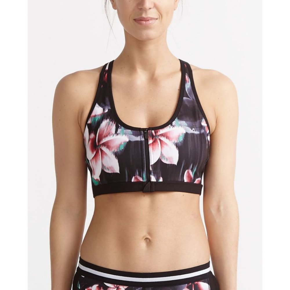 Reitmans Hyba Floral Pattern Athletic Sports Bra Front Zipper Size XS
